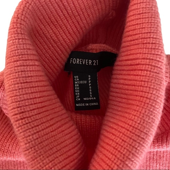 'Forever 21'  Pink Red & Grey Color Block Stretch Turtleneck Sweater Women’s Sm - Picture 10 of 10